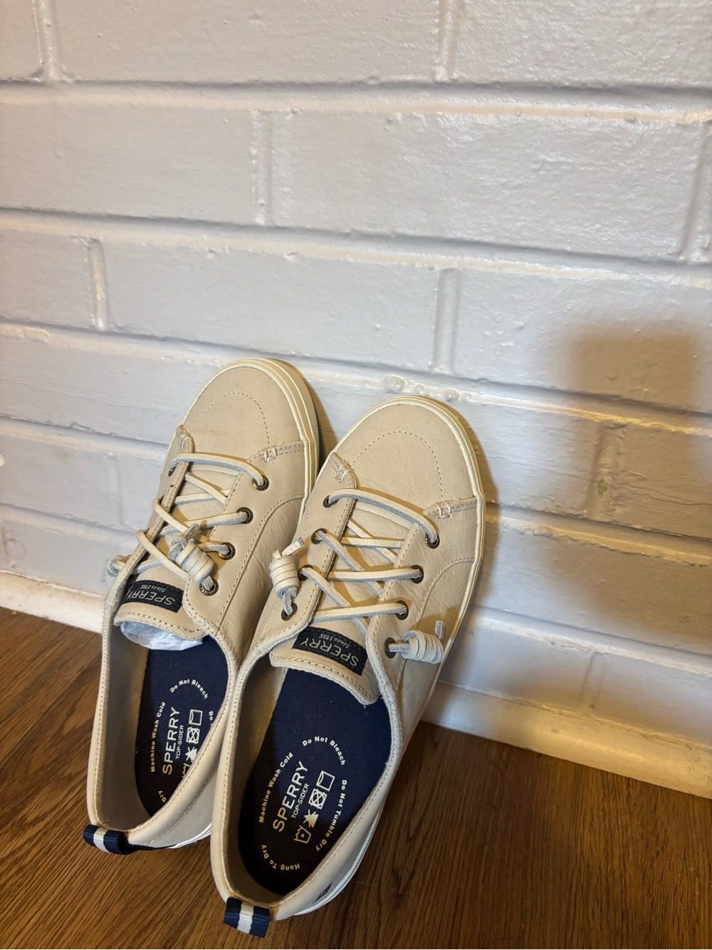 Sperry Women’s Canvas Sneakers in Beige with Navy Insole